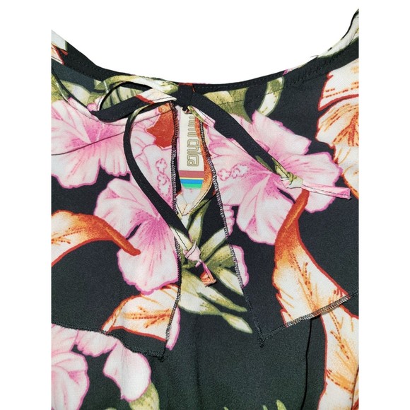 Mimi Chica Loves You Spaghetti Strap Ruffle Tropical Floral Dress Hi Low Small S - Picture 9 of 12